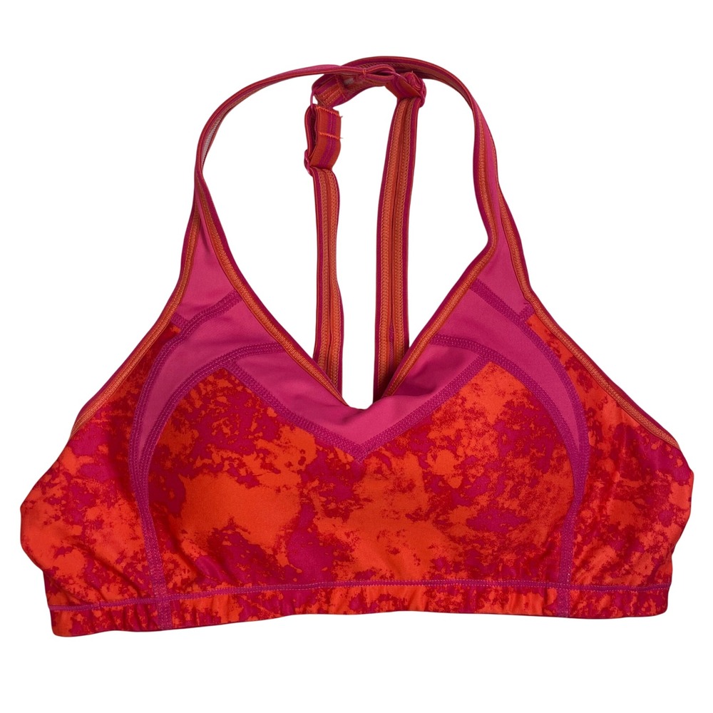 Athletic‎ Sports Bra Pink Orange Marbled Print Racerback Support Medium